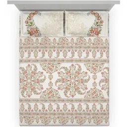 DDECOR Live beautiful Red Cotton Ethnic 145 TC Double Flat Bedsheet with 2 Pillow Covers image 3