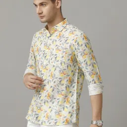 Linen Club Yellow Linen Regular Fit Printed Shirt image 3