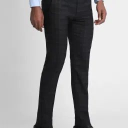 Peter England Black Slim Fit Checks Trousers image 3