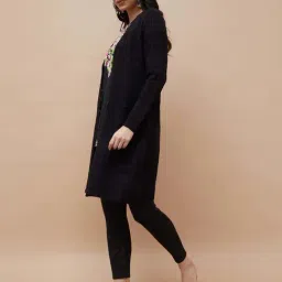 Melange By Lifestyle Black Regular Fit Self Pattern Cardigan image 4