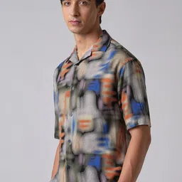 Banana Club Men Classic Abstract Printed Cuban Collar Casual Shirt image 3