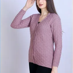 Roadster Women Mauve Wool Embroidered Cardigan image 5