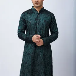 Aesthelia Men Ethnic Motifs Embroidered Regular Sequinned Kurta with Pyjamas image 3