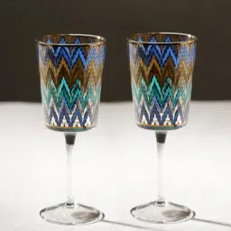 Pure Home and Living Blue Glass Printed Wine Glasses-picture-25