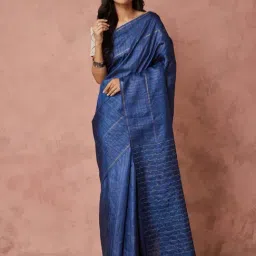 Fabindia Navy Blue Silk Regular Fit Woven Saree-image-46