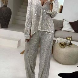 bebe Sequin Embellished Shirt & Palazzo Co-Ords-picture-38