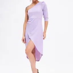 Kibo Purple Elastane Solid Midi Dress-picture-12