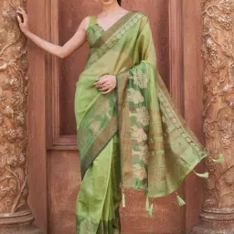 Tikhi Imli Green Woven Design Ready To Wear Saree with Unstitched Blouse-image-18