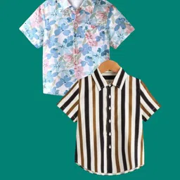 DUTT CREATION Boys Pack Of 2 Floral Printed Button-Down Collar Pure Cotton Formal Shirts-image-13