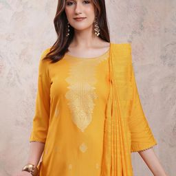 Vishudh Ethnic Motifs Printed Straight Kurta With Trousers & Dupatta-picture-15