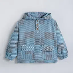 Hopscotch Print Hooded Slit Sleeve Cotton Top-picture-19