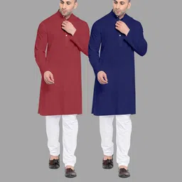 VS MALL Navy Blue Cotton Blend Kurta Sets-picture-28