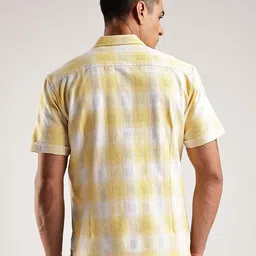 HERE&NOW Men Windowpane Checked Spread Collar Cotton Casual Shirt image 2