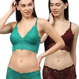 samvar Women Green,Maroon Net Bra Panty Set for Lingerie Set Undergarments Pack of 2-picture-38