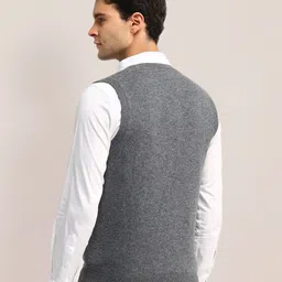 U.S. Polo Assn. Men Self Design Woollen V-neck Sweater Vest image 2