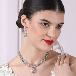 StileAdda Silver-Plated American Diamond Studded Jewellery Set image 4