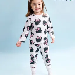 Babyoye Disney Single Jersey Cotton Knit Full Sleeves Night Suit Minnie Mouse Print - White-image-36