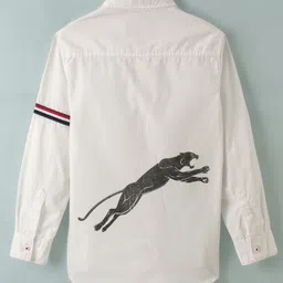 INFINITY Cotton Full Sleeves Panther Back Printed Shirt - White-picture-16