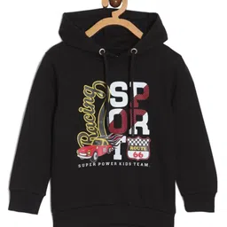 The Mom Store Cotton Full Sleeves Racing Sport Text Printed Hooded Sweatshirt - Black-picture-13