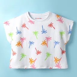 kookie kids india Kookie Kids Single Jersey Knit Half Sleeves T-Shirt with Coconut Tree Print - White-picture-21