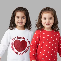 Babyhug 100% Cotton Full Sleeves Hearts Foil Printed Sweatshirt Pack Of 2 - Red & White-picture-25