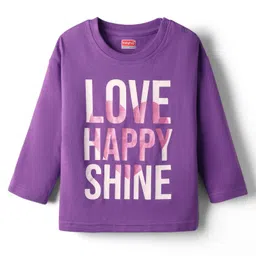 Babyhug 100% Cotton Knit Full Sleeves T-Shirt with Love Happy Shine Text Print - Purple image 1