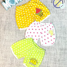 COCOON ORGANICS 100% Cotton Knit Pack Of 3 Polka Dots & Baby Animals Printed Anti Microbial Shorts - Green Yellow & White-picture-11