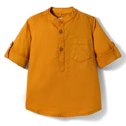 kookie kids india Kookie Kids Cotton Woven Full Sleeves Solid Color Kurta Shirt - Mustard-picture-26