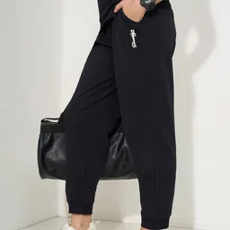 Ajile by Pantaloons Women Solid High-Rise Zip Relaxed Fit Pure Cotton Sports Trousers-image-52