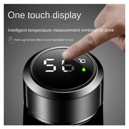 Fiddlerz Thermos Double Stainless Steel Wall Smart Flask Vacuum Insulated Water Bottle With LED Temperature Display Perfect For Hot & Cold Drinks Travelling Black- 450 ml image 2