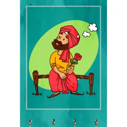 999Store Stylish Wood Wall Mount Decorative Key Holder - Red Rose Take To Sardar Ji image 2