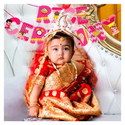 Zyozi Rice Ceremony Pink Banner - Baby Mukhe Bhaat Function Paper Banner image 2