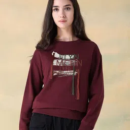 Flying Machine Women Typography Embroidered Long Sleeves Cotton Pullover Sweatshirt-picture-17