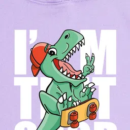 NUSYL Fleece Full Sleeves Dinosaur & Text Printed Hoodie - Lilac image 4