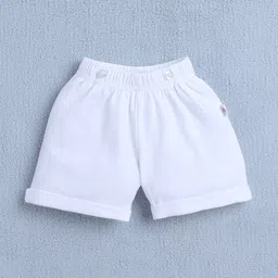 BUMZEE Cotton Kit Half Sleeves Checkered Onesie & Shorts Set with Bow Suspended & Hat - Light Blue & White image 4