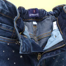 Kiddopanti Denim Woven Rhinestones Embellished Mild Washed Jeans - Medium Rag Blue image 5