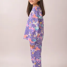Anthrilo Girl Unicorn Planet Printed Long Sleeves Pyjama Set -Purple Night suit image 4