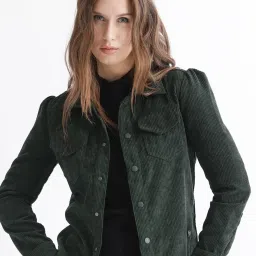 RAREISM Green Polyester Solid Long Sleeves Jacket image 3