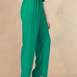 RAREISM Green Polyester Solid Trousers image 3