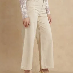 RAREISM Beige Cotton Blend Solid Trousers image 3