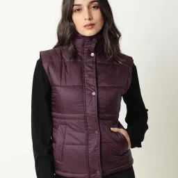 RAREISM Maroon Polyester Solid Sleeveless Jacket image 3