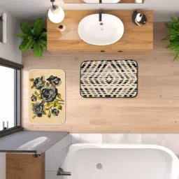 Saral Home Grey Microfiber Geometric & Floral Anti-Skid Bathmat & Doormat - Set of 2-picture-37