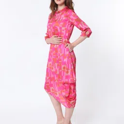 RAREISM Pink Polyester Printed Three-Quarter Sleeves Dress image 3
