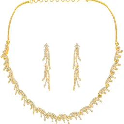 Peora Gold Plated Contemporary CZ Studded Fancy Dangler Necklace & Earring image 3