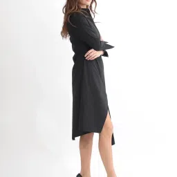 RAREISM Black Blended Solid Long Sleeves Dress image 3