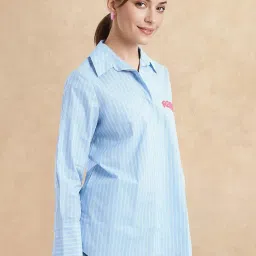 RAREISM Blue Cotton Blend Printed Long Sleeves Top image 3