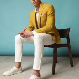 Rare Rabbit Mustard Tailored Fit Solid Blazer image 3