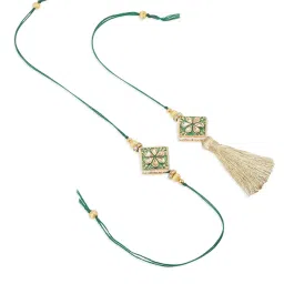 NVR Handmade Green Kundan Studded Bhaiya Bhabhi Rakhi Set, Combo for Rakshabandhan image 3