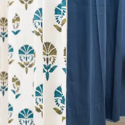 Urban Space Blue Cotton Classic Curtains for Window - Set of 3 image 3