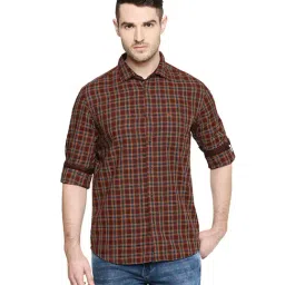 Basics Brown Checks Slim Fit Cotton Shirt-picture-33